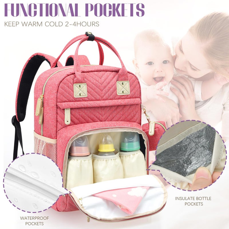 Tuwubi Diaper Bag Backpack, Baby Essentials Travel Tote Bag, Multi function Waterproof Backpacks, Travel Essentials with Stroller Straps & Pacifier Case - Pink - Image 3